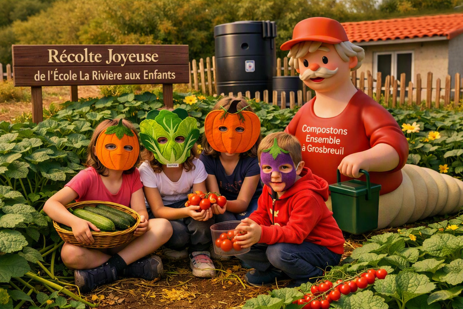 Les maternelles de La Rivière aux Enfants et leur récolte de courgettes et de tomates