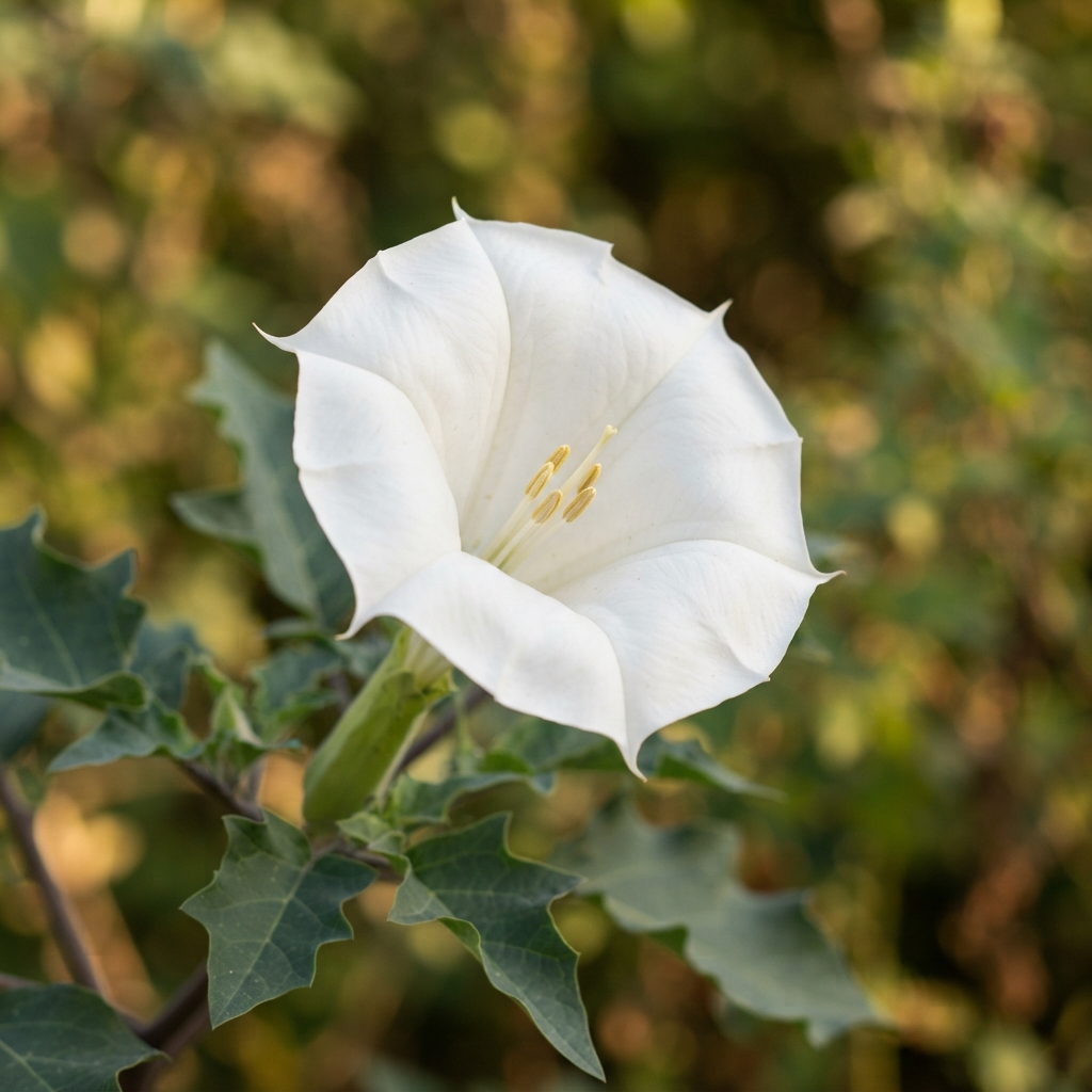 White trumpet-shaped flower of thorn apple